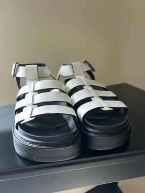 White Leather Strappy Platform Sandals for Women